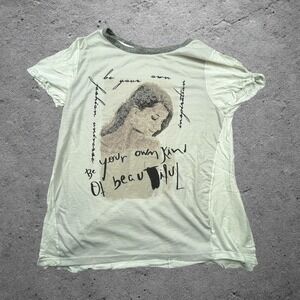Marisa Graphic Tee White Glitter Portrait Silver Ringer Neck Y2K Large